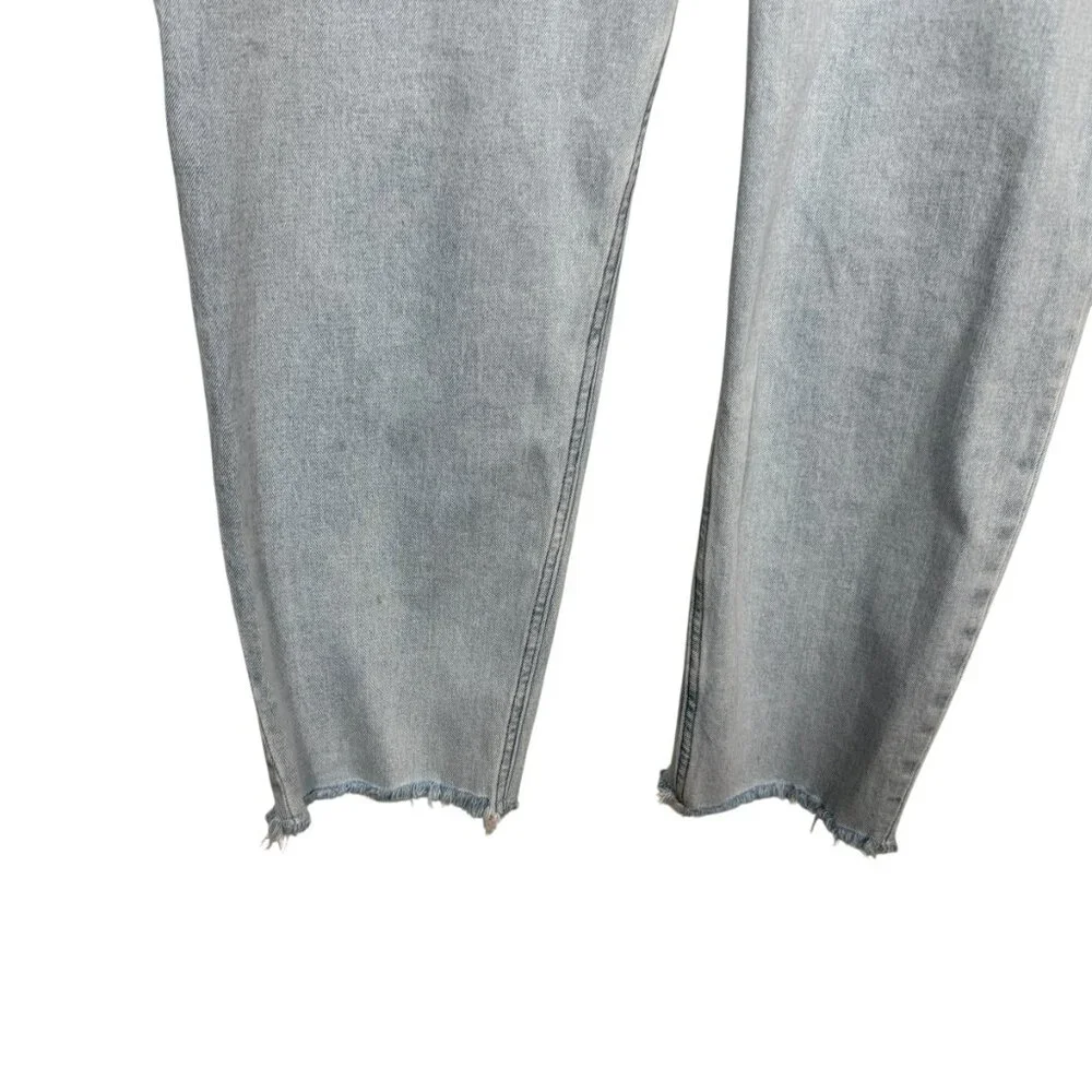 Abercrombie & Fitch Mom High Rise Jeans Womens 35 | 20R Blue Curve Love Raw Hem